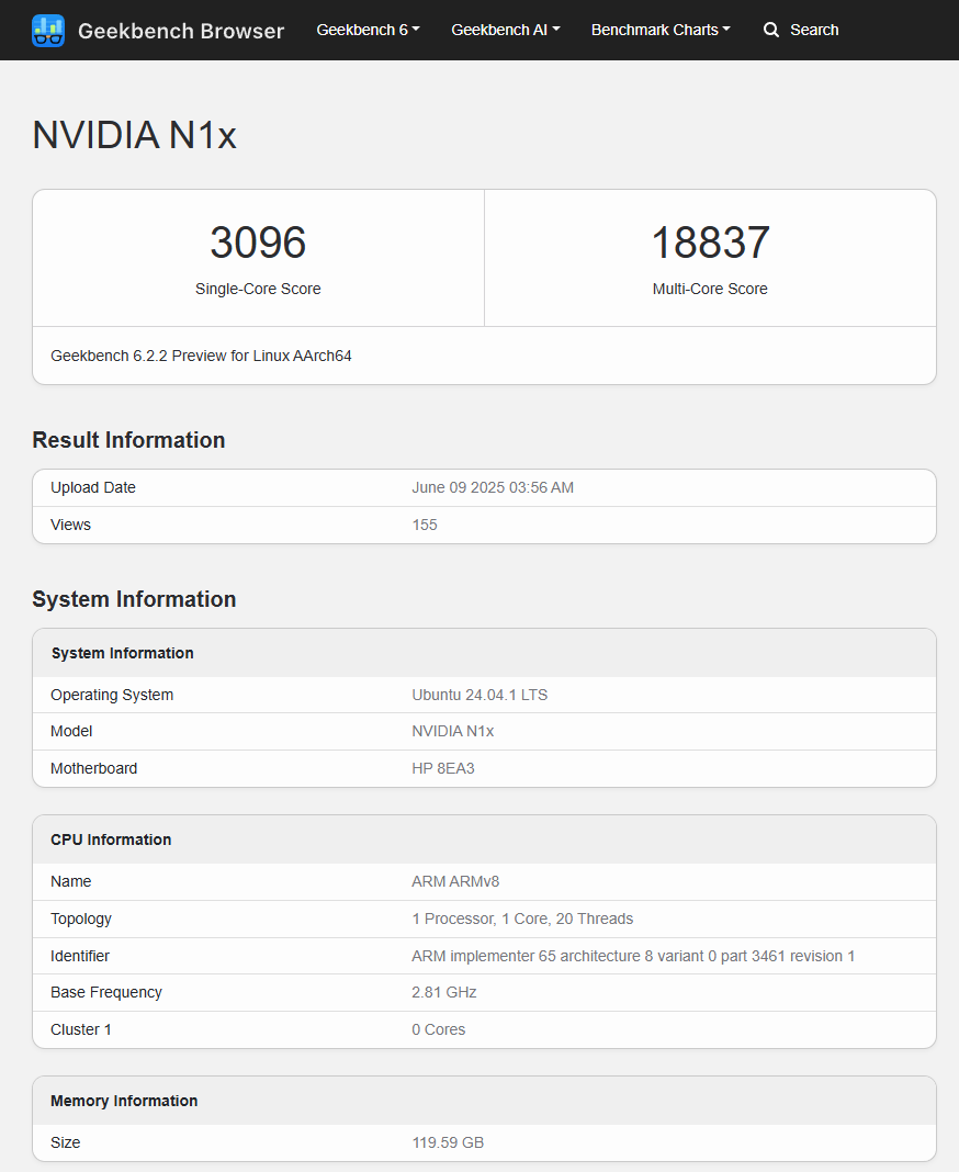 NVIDIA's N1X Chip Appears on Geekbench, Displays Competitive ARM Core Performance