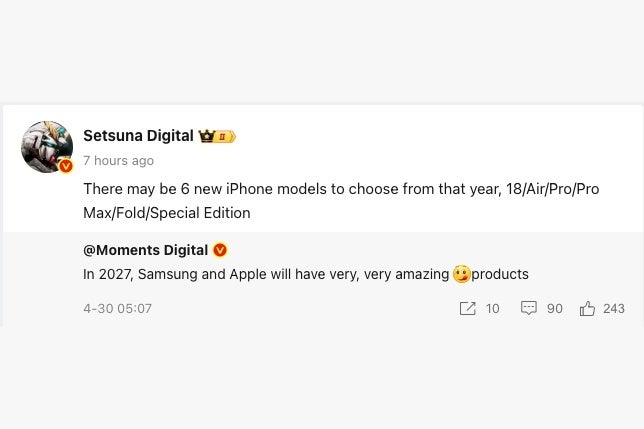 Линейка iPhone 2027 от Apple может включать 6 моделей, включая складной iPhone