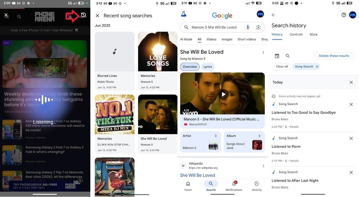 Circle to Search на Android теперь позволяет просматривать историю поиска песен Circle to Search на Android теперь позволяет просматривать историю поиска песен