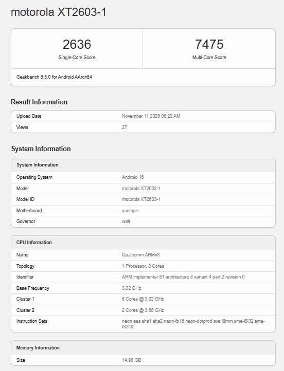 Motorola Edge 70 Ultra в Geekbench: что на самом деле показывает Snapdragon 8 Gen 5