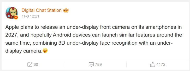 Полностью экранный iPhone в 2027 году? Камера и Face ID под дисплеем