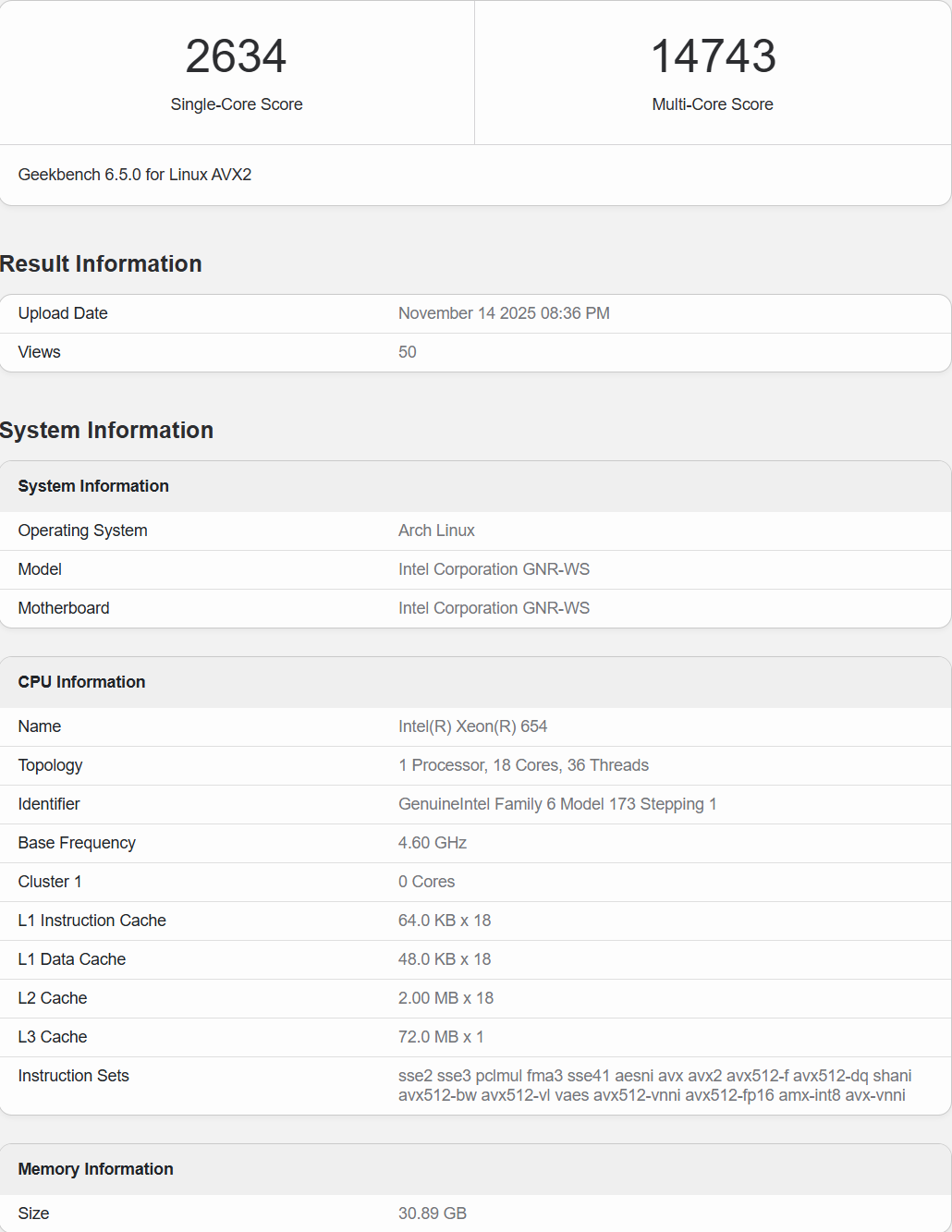 Intel Xeon 654 Granite Rapids-WS: что показывает утечка 18-ядерного процессора для рабочих станций